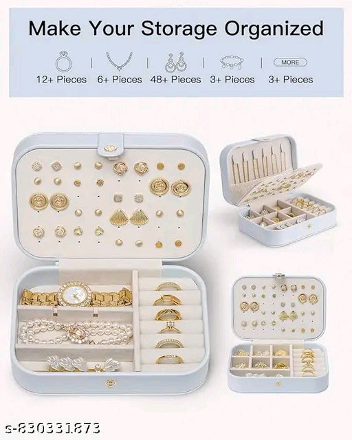Portable Jewellery Organizer Box for Women | Travel Storage Case for Rings, Earrings, Necklace & Makeup