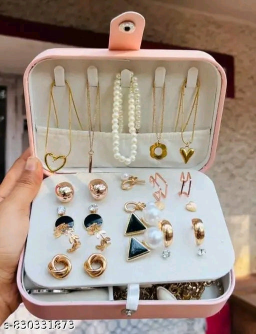 Portable Jewellery Organizer Box for Women | Travel Storage Case for Rings, Earrings, Necklace & Makeup